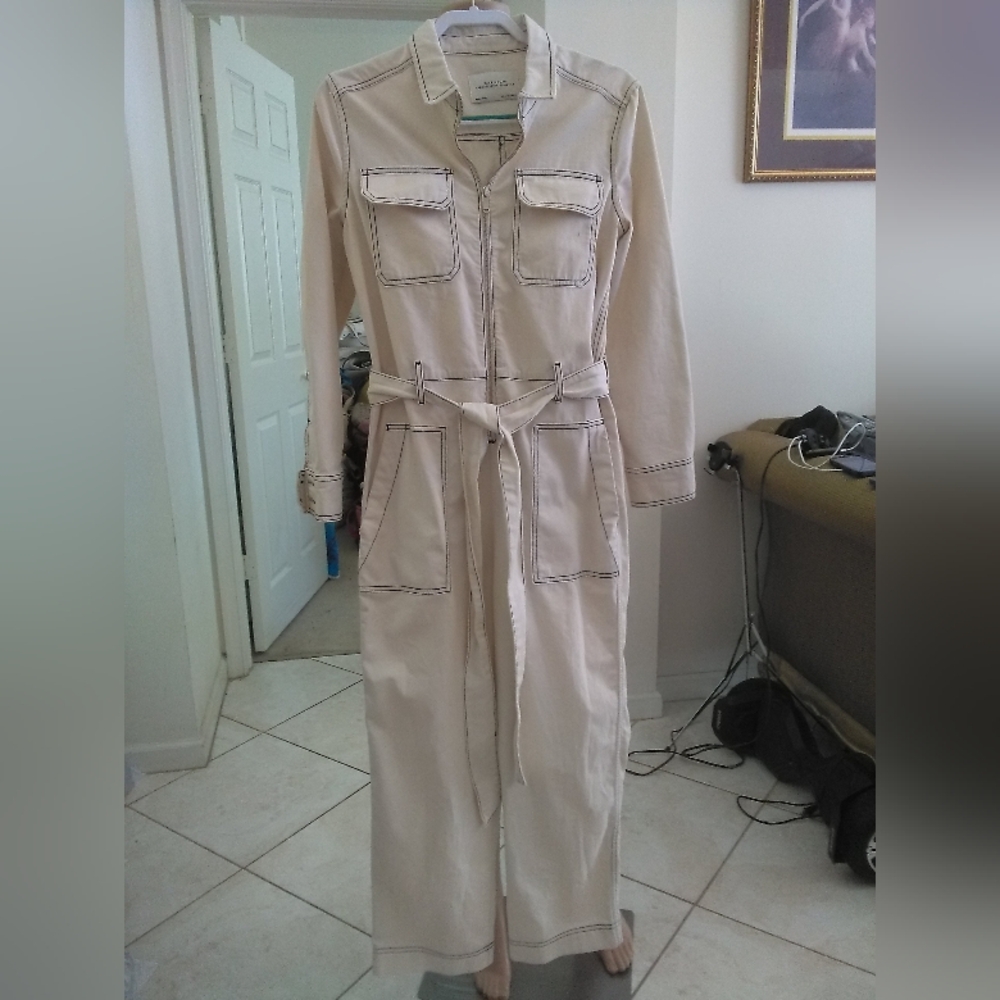NWOT ZARA PREMIUM DENIM Beige Utility JUMPSUIT (SIZZLING 🔥) SZ.SM GORGEOUS